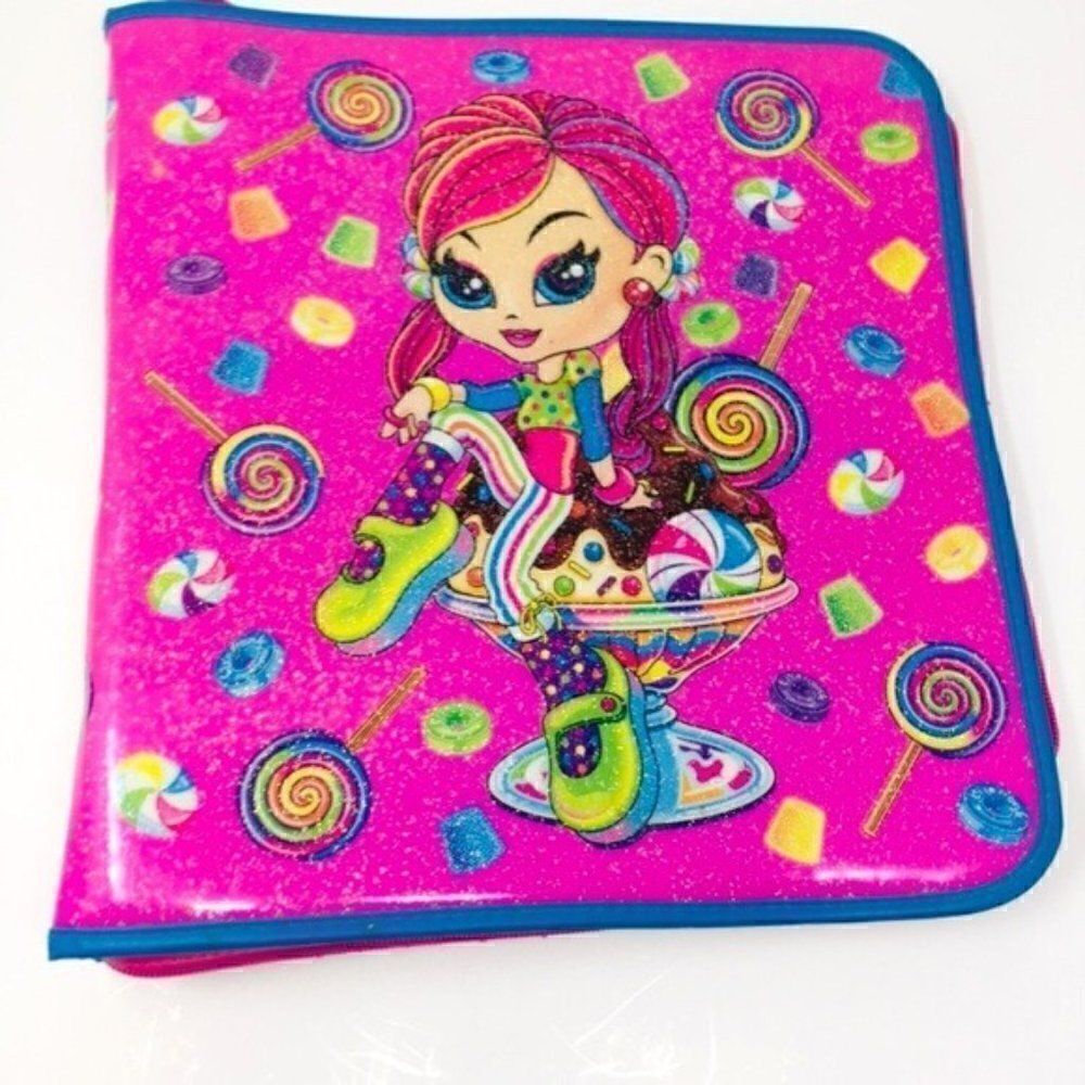 Vintage 90s Lisa Frank 3 ring binder pink glitter Y2K